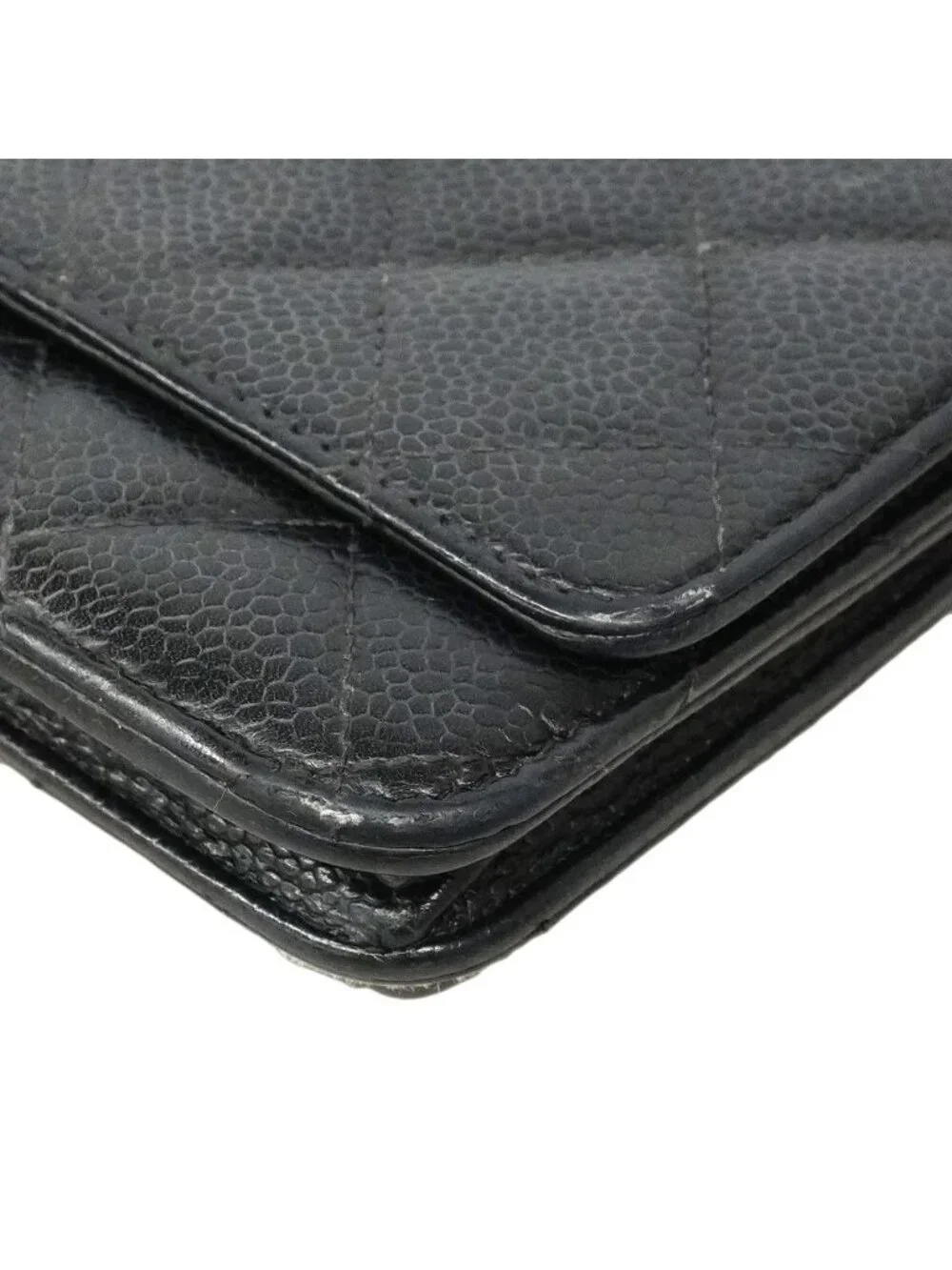 Chanel Wallet on Chain Quilted Caviar Leather Black Gold Shoulder Bag